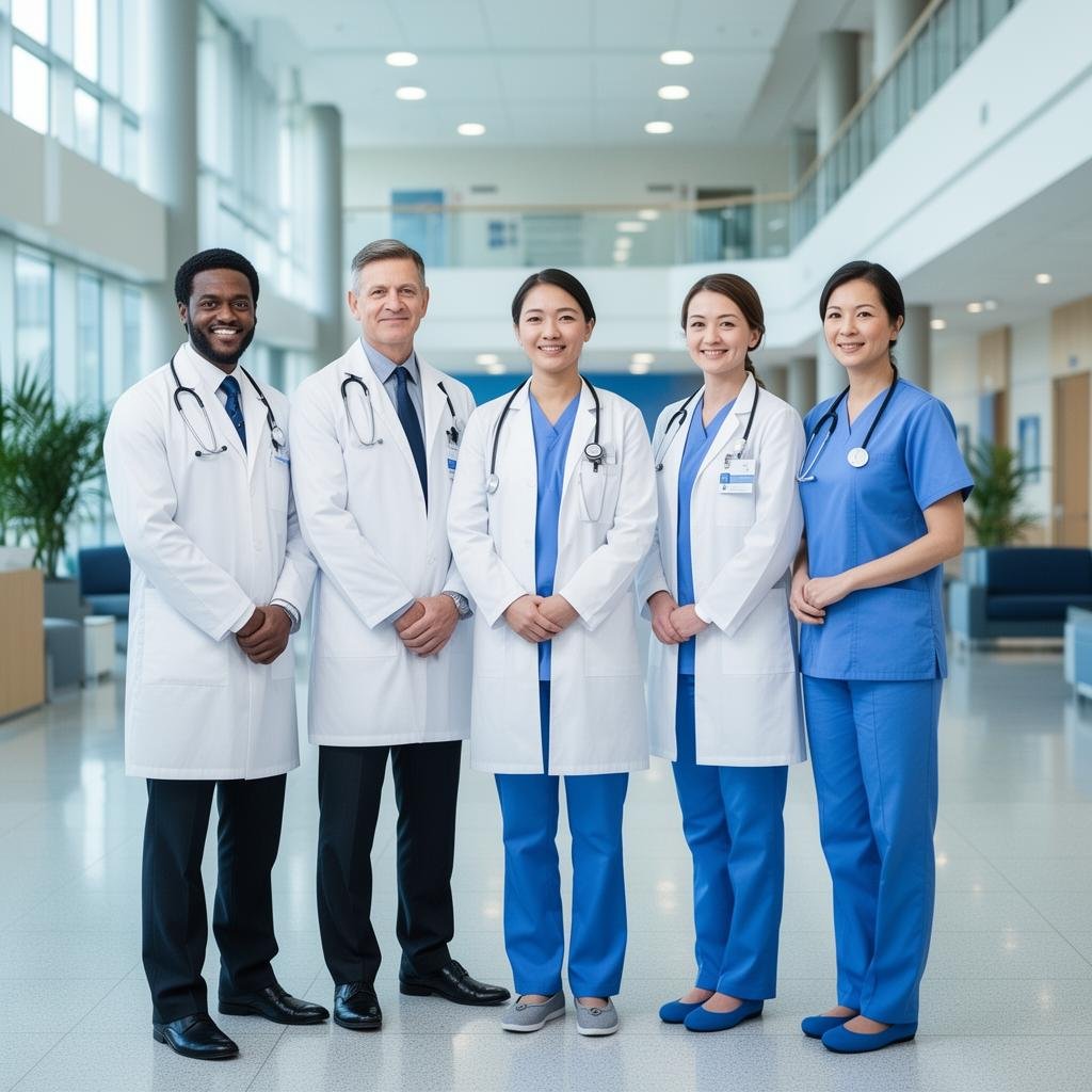 Healthcare professionals collaborating on patient care and billing